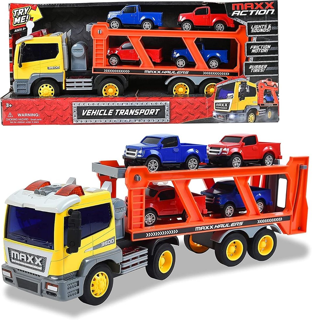 17" Vehicle Transport with 4 Diecast Trucks